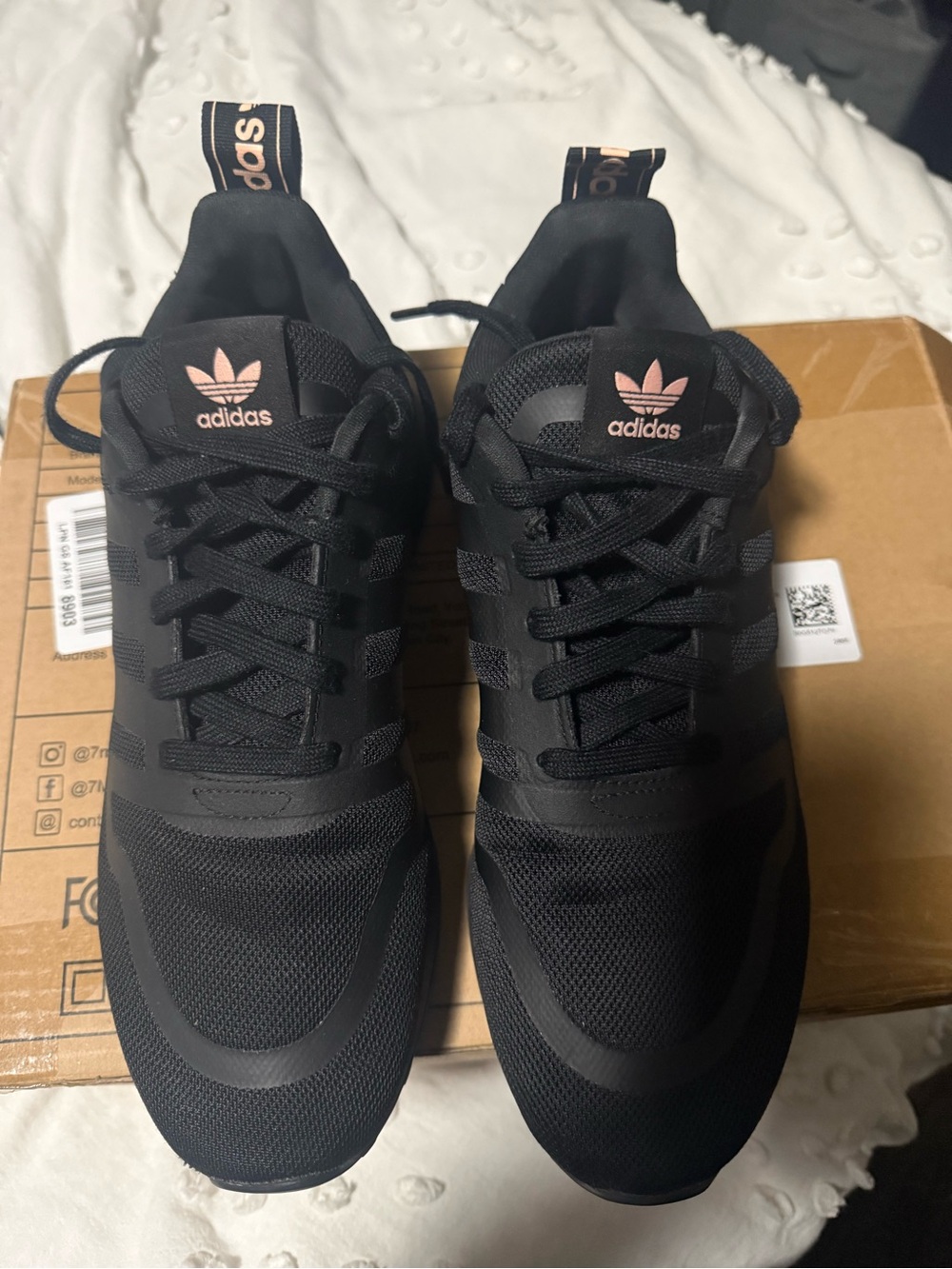 adidas Black Athletic Sneakers with Pink Logo Accents